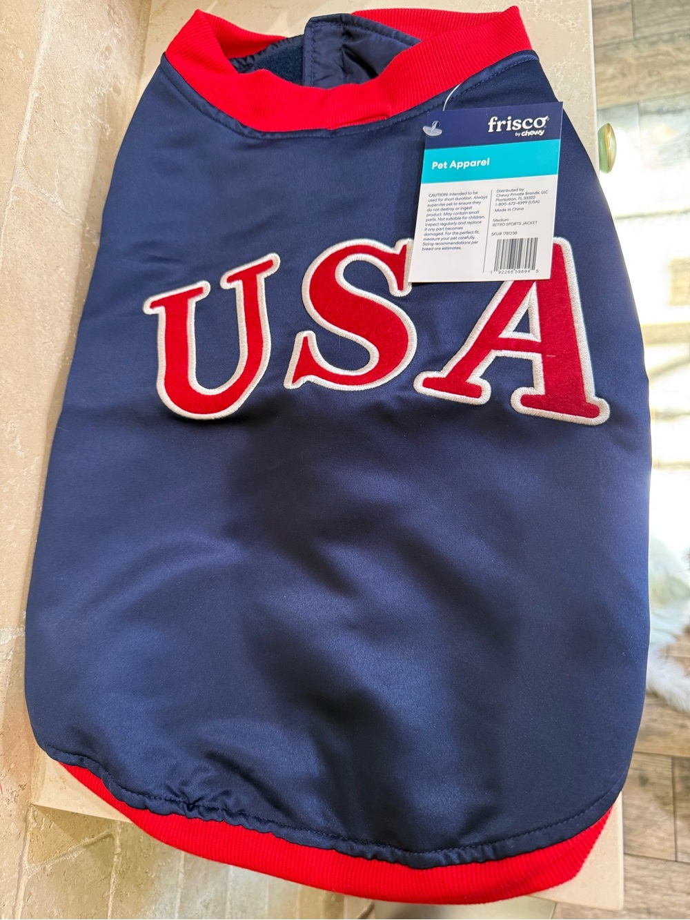 USA Pet Varsity Jacket in Navy and Red
